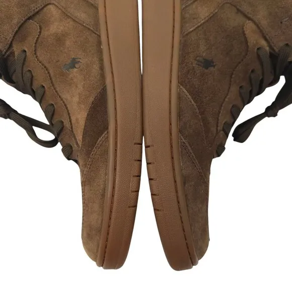 Polo Ralph Lauren Court High Top Sneakers Mens Size 10.5 Brown Suede Leather