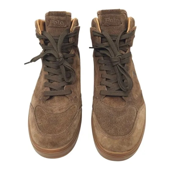 Polo Ralph Lauren Court High Top Sneakers Mens Size 10.5 Brown Suede Leather