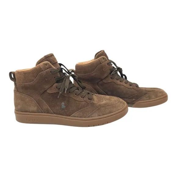 Polo Ralph Lauren Court High Top Sneakers Mens Size 10.5 Brown Suede Leather