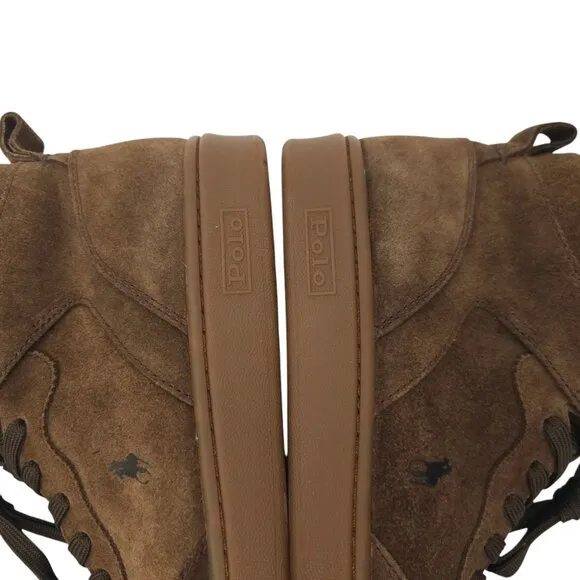 Polo Ralph Lauren Court High Top Sneakers Mens Size 10.5 Brown Suede Leather