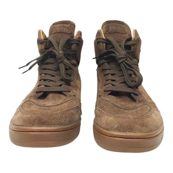 Polo Ralph Lauren Court High Top Sneakers Mens Size 10.5 Brown Suede Leather