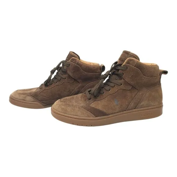 Polo Ralph Lauren Court High Top Sneakers Mens Size 10.5 Brown Suede Leather