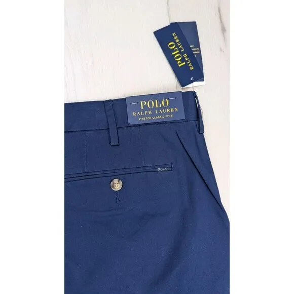 Polo Ralph Lauren Mens 44B Stretch Classic Fit 9&quot; Flat Front Chino Shorts Blue