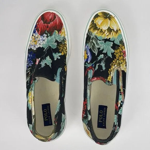 Polo Ralph Lauren Mytton Shoes Men's Sz 13 Floral Canvas Slip On Sneakers Navy