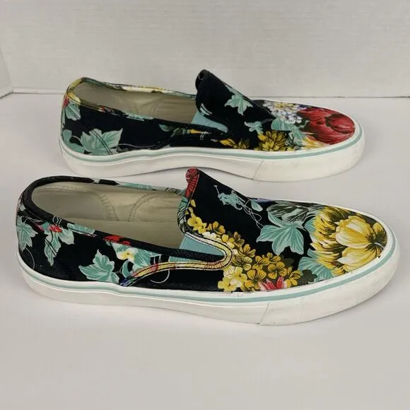 Polo Ralph Lauren Mytton Shoes Men's Sz 13 Floral Canvas Slip On Sneakers Navy