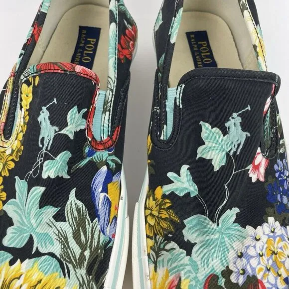 Polo Ralph Lauren Mytton Shoes Men's Sz 13 Floral Canvas Slip On Sneakers Navy