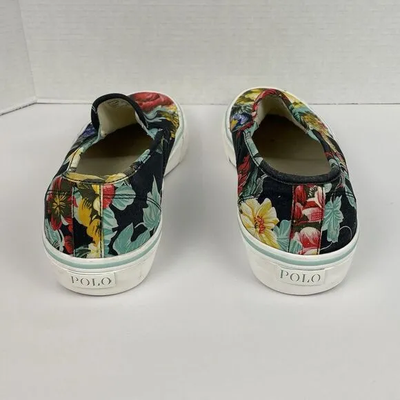 Polo Ralph Lauren Mytton Shoes Men's Sz 13 Floral Canvas Slip On Sneakers Navy