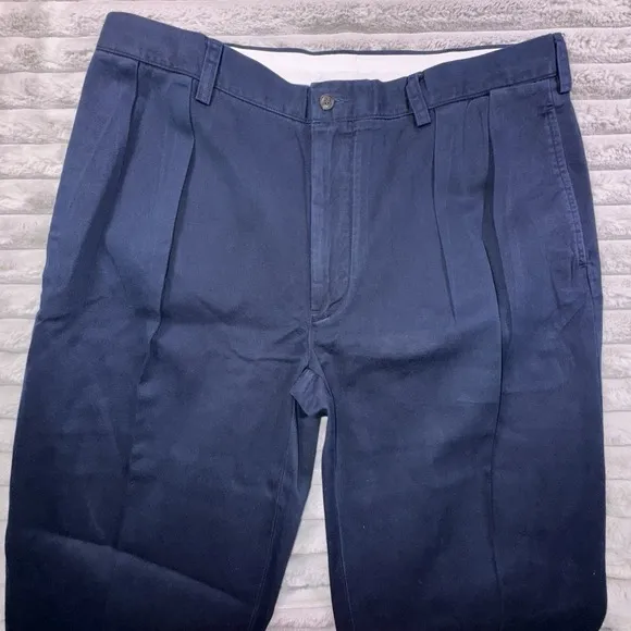 POLO Ralph LAUREN Pants 36x30 Navy Classic Fit Pleated Straight Khaki Preppy