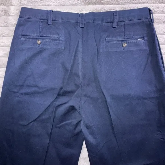 POLO Ralph LAUREN Pants 36x30 Navy Classic Fit Pleated Straight Khaki Preppy