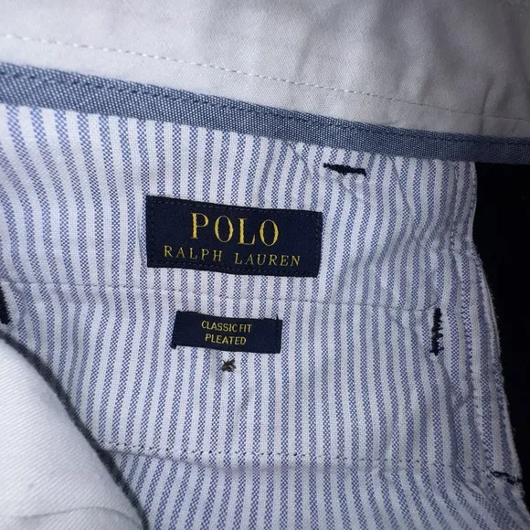 POLO Ralph LAUREN Pants 36x30 Navy Classic Fit Pleated Straight Khaki Preppy