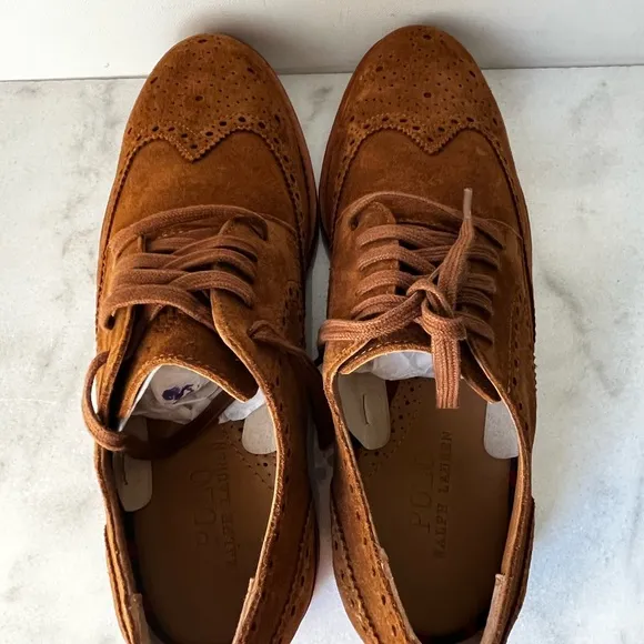 Polo Ralph Lauren Rhett Wingtip Snuff Suede Leather Shoes 7.5 D new…