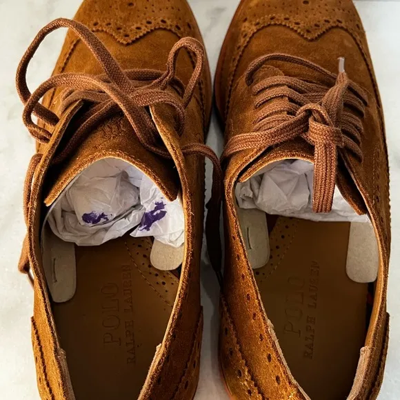 Polo Ralph Lauren Rhett Wingtip Snuff Suede Leather Shoes 7.5 D new…