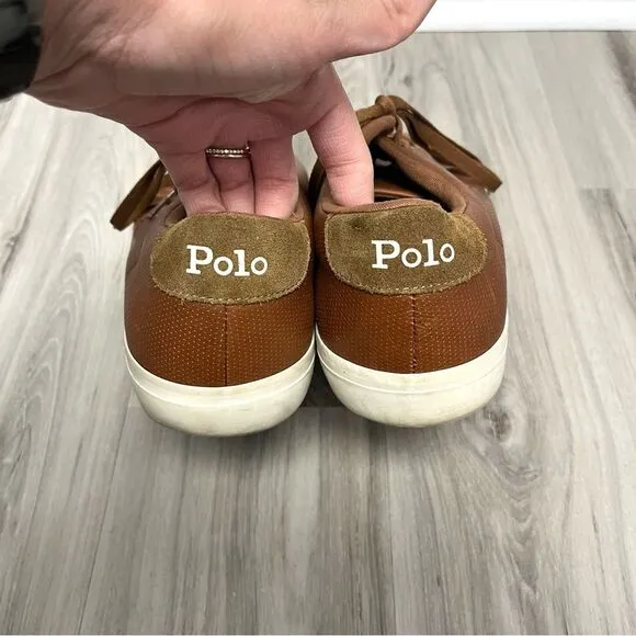 Polo Ralph Lauren Sneakers Men’s 11 Longwood Brown Leather Low Cut Lace Up