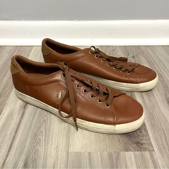 Polo Ralph Lauren Sneakers Men’s 11 Longwood Brown Leather Low Cut Lace Up