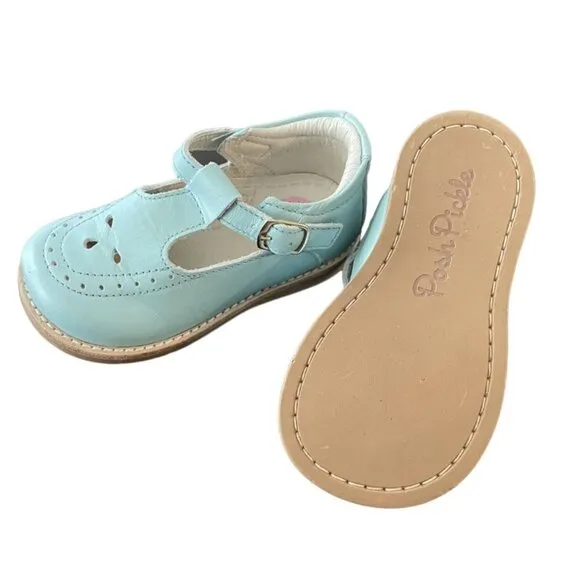 Posh Pickle Sz 6 Light Blue Emma Leather T-Strap Shoes