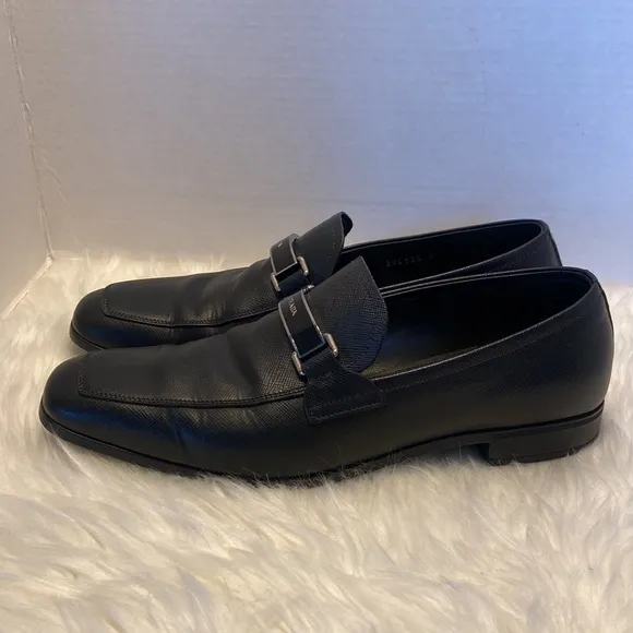 PRADA 2DC135 Black Saffiano Leather Lettering Logo Bit Loafers UK 7 - US 8