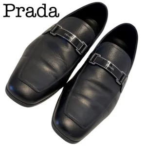 PRADA 2DC135 Black Saffiano Leather Lettering Logo Bit Loafers UK 7 - US 8