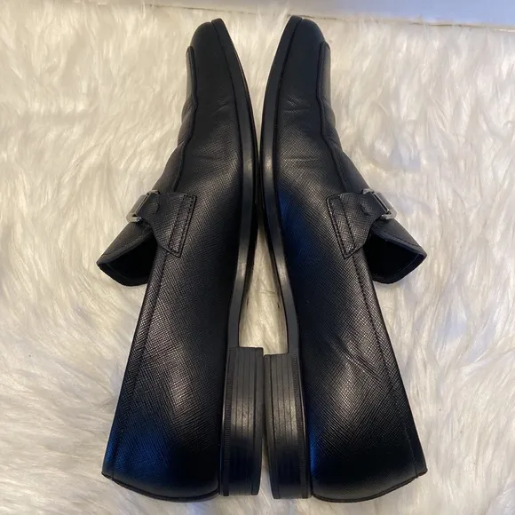 PRADA 2DC135 Black Saffiano Leather Lettering Logo Bit Loafers UK 7 - US 8