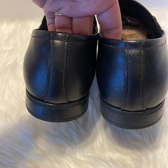 PRADA 2DC135 Black Saffiano Leather Lettering Logo Bit Loafers UK 7 - US 8