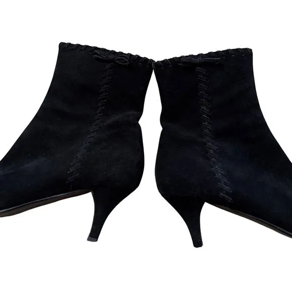 Prada Black Suede Kitten Heel Ankle Boots – Size 40.5