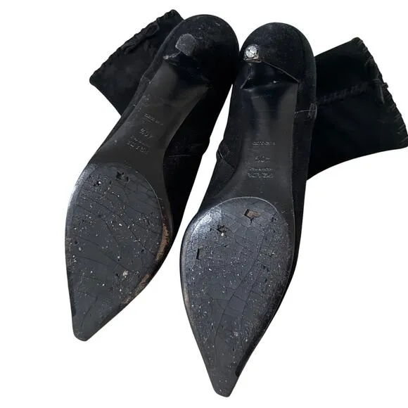 Prada Black Suede Kitten Heel Ankle Boots – Size 40.5