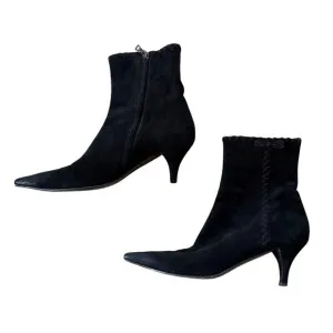Prada Black Suede Kitten Heel Ankle Boots – Size 40.5