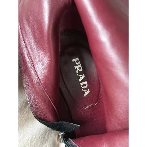 Prada Black Suede Kitten Heel Ankle Boots – Size 40.5