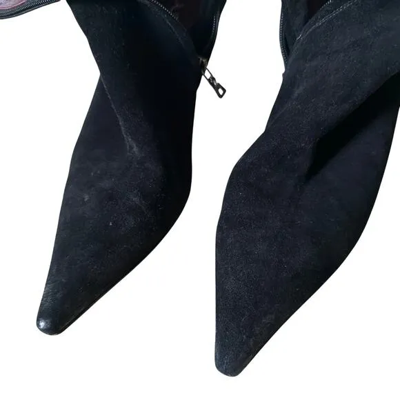 Prada Black Suede Kitten Heel Ankle Boots – Size 40.5