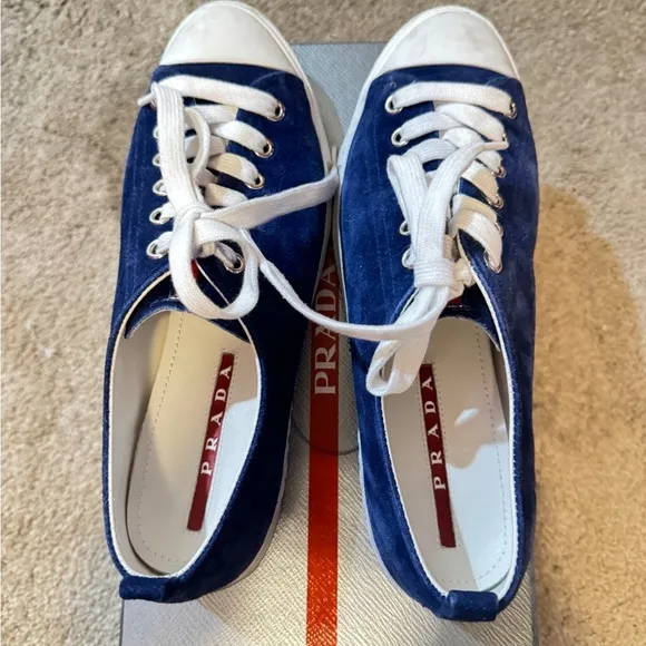 Prada blue suede sneakers size 38.5/81/2