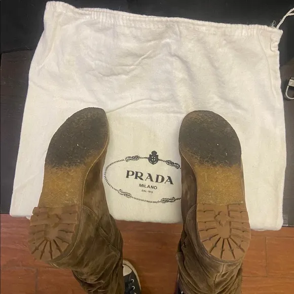 Prada Brown Chocolate Suede Slouchy Boots/Booties