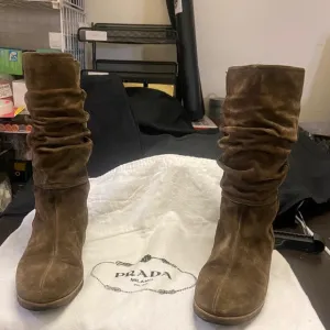Prada Brown Chocolate Suede Slouchy Boots/Booties