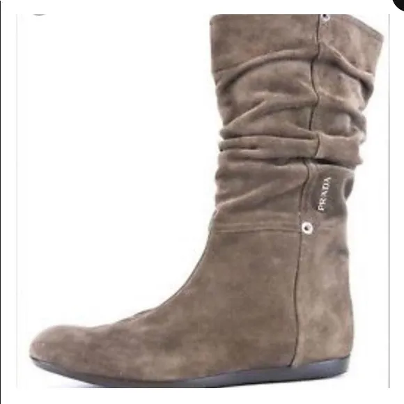 Prada Brown Chocolate Suede Slouchy Boots/Booties