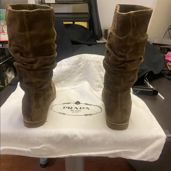 Prada Brown Chocolate Suede Slouchy Boots/Booties