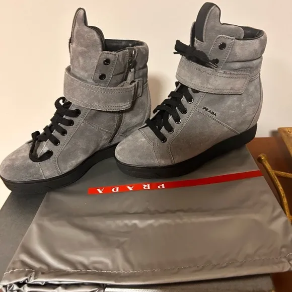 Prada Gray suede Platform Sneakers Pristine Condition 5.5
