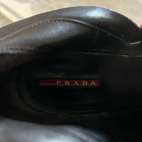 Prada Logo Brown Leather Toe Boots Size 10