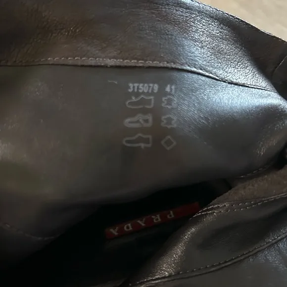 Prada Logo Brown Leather Toe Boots Size 10