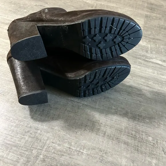 Prada Logo Brown Leather Toe Boots Size 10