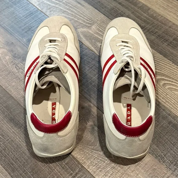 Prada Men's White and Red Sneakers