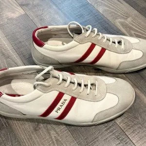 Prada Men's White and Red Sneakers