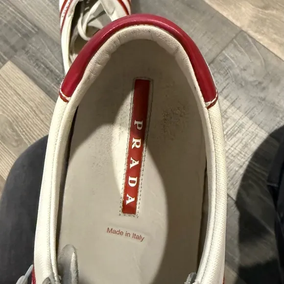 Prada Men's White and Red Sneakers