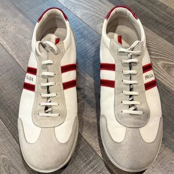 Prada Men's White and Red Sneakers