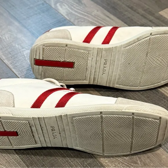 Prada Men's White and Red Sneakers