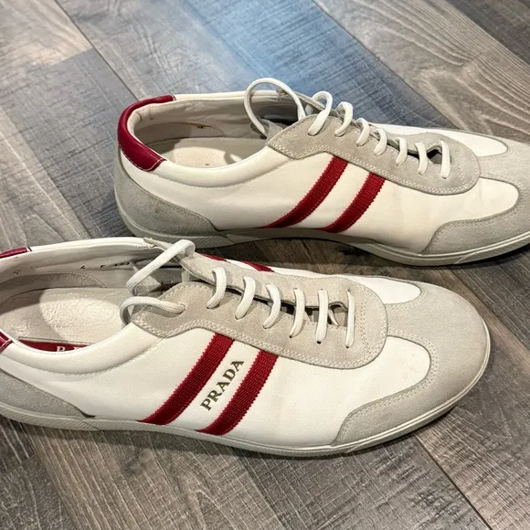 Prada Men's White and Red Sneakers