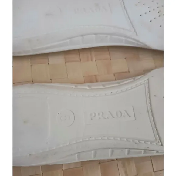 PRADA White Leather Robot Girl Applique Lace Up Fashion Sneaker US 7-7.5