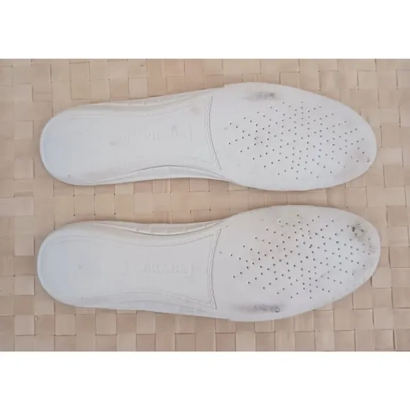 PRADA White Leather Robot Girl Applique Lace Up Fashion Sneaker US 7-7.5