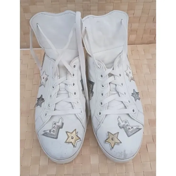 PRADA White Leather Robot Girl Applique Lace Up Fashion Sneaker US 7-7.5