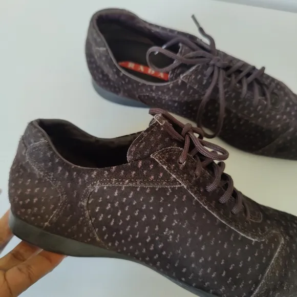 Prada Women's Suede Lace-up Sneaker in Chocolate