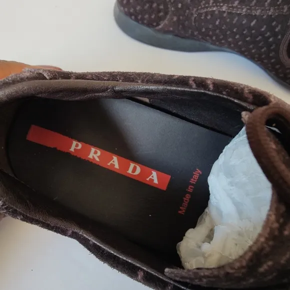 Prada Women's Suede Lace-up Sneaker in Chocolate
