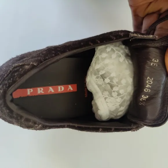 Prada Women's Suede Lace-up Sneaker in Chocolate