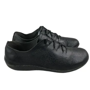 Propet Women's Size 10XX (4E) Chantel Black Leather Embossed Floral Sneakers